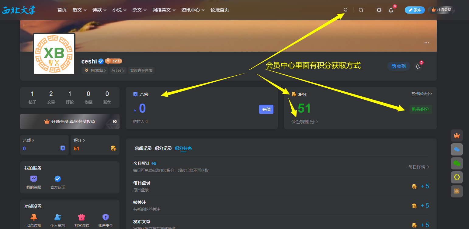图片[2]-西北文学网站如何快速获取积分